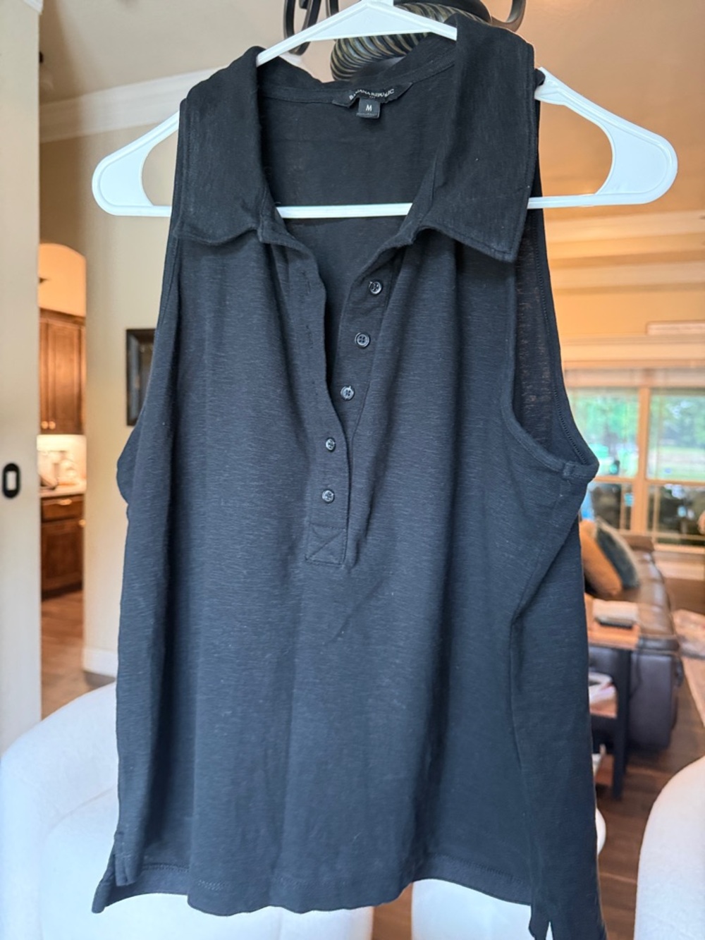 Black Sleeveless Polo Tank Top - linen blend Women